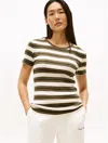 Tommy Hilfiger Stripe Crewneck T In Green