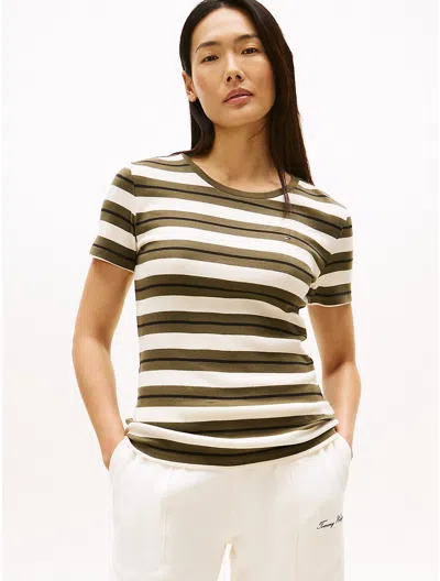 Tommy Hilfiger Stripe Crewneck T In Green