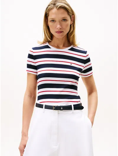 Tommy Hilfiger Stripe Crewneck T In Multi