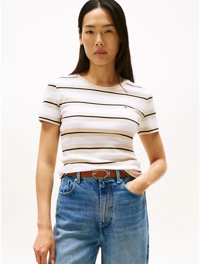 Tommy Hilfiger Stripe Crewneck T In White