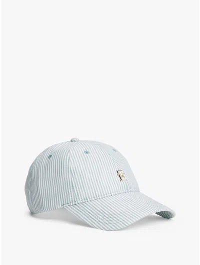 Tommy Hilfiger Stripe Linen Th Monogram Baseball Cap In Charming Green