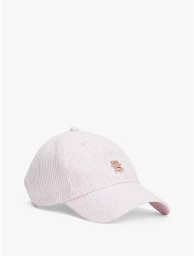 Tommy Hilfiger Stripe Linen Th Monogram Baseball Cap In Foggy Pink