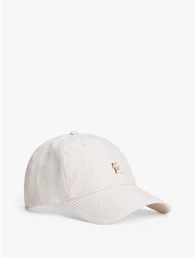 Tommy Hilfiger Stripe Linen Th Monogram Baseball Cap In Sandalwood