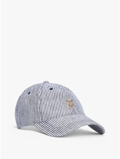 Tommy Hilfiger Stripe Linen Th Monogram Baseball Cap In Space Blue