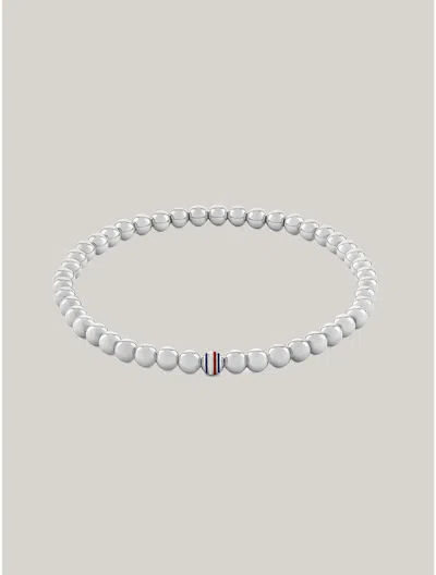 Tommy Hilfiger Stripe Metal Bead Bracelet In Silver