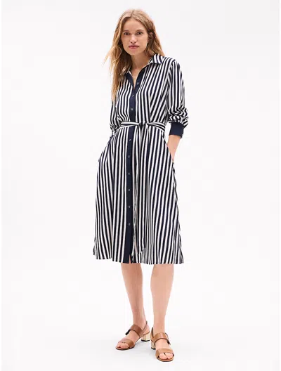 Tommy Hilfiger Stripe Midi Shirtdress In Navy