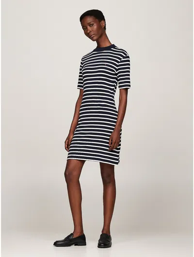 Tommy Hilfiger Stripe Mockneck Short In Breton Navy/ Ecru