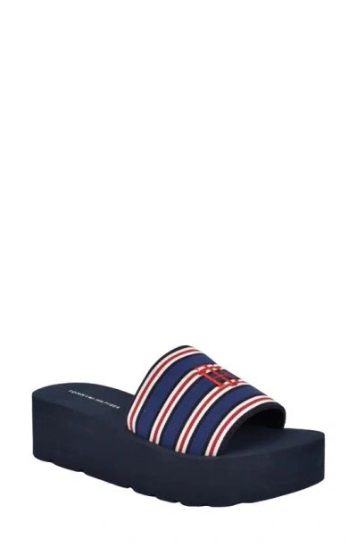 Tommy Hilfiger Stripe Platform Slide Sandal In Navy/ Red/ White