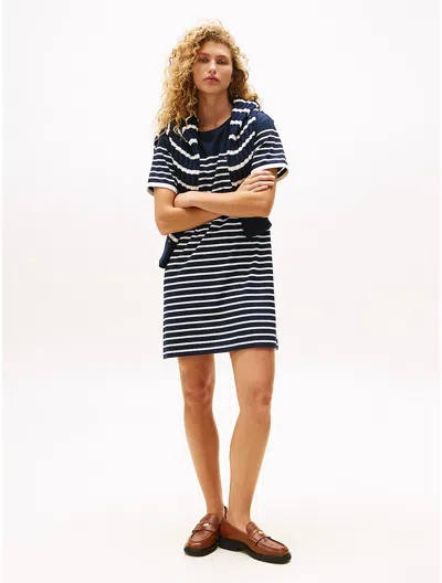 Tommy Hilfiger Stripe Pocket T In Blue