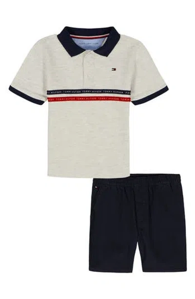 Tommy Hilfiger Babies'  Stripe Polo & Chino Shorts Set In Gray