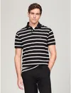Tommy Hilfiger Regular Fit Stripe Wicking Polo In Black & White Stripe