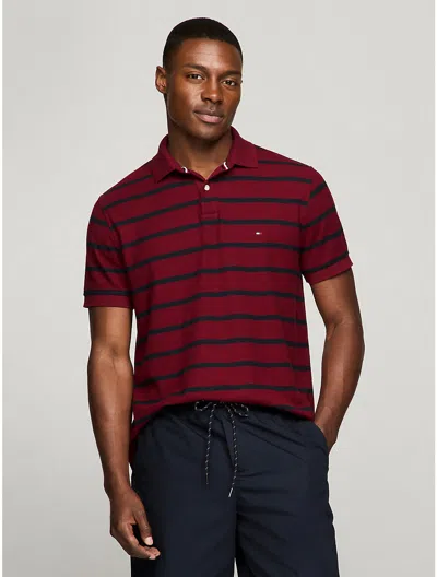 Tommy Hilfiger Stripe Regular Fit Wicking Polo In Rouge
