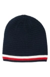 Tommy Hilfiger Stripe Ribbed Ottoman Beanie In Blue