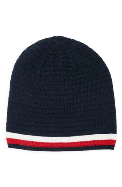 Tommy Hilfiger Stripe Ribbed Ottoman Beanie In Blue