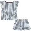 Tommy Hilfiger Stripe Ruffle Top & Skirt Set In Gray