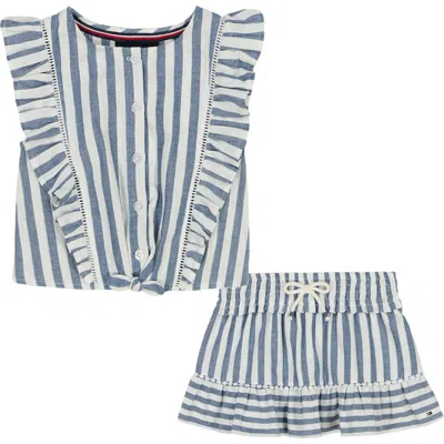 Tommy Hilfiger Babies'  Stripe Ruffle Top & Skirt Set In Gray