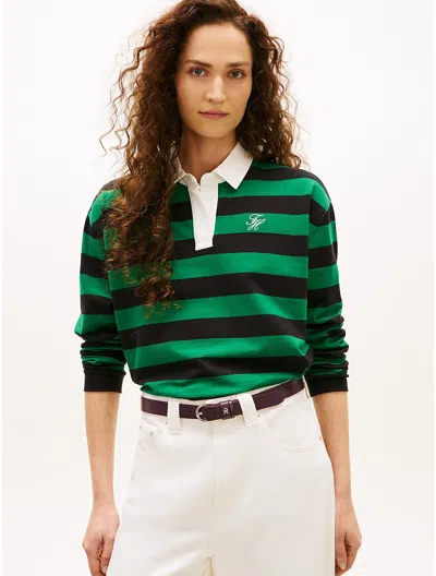 Tommy Hilfiger Stripe Rugby Polo T In Green