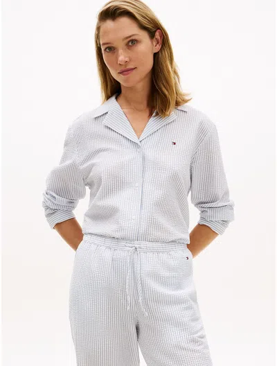 Tommy Hilfiger Stripe Seersucker Sleep Shirt In Blue