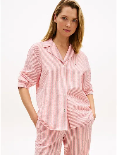 Tommy Hilfiger Stripe Seersucker Sleep Shirt In Pink