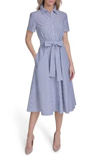 Tommy Hilfiger Stripe Short Sleeve Cotton Shirtdress In Blue