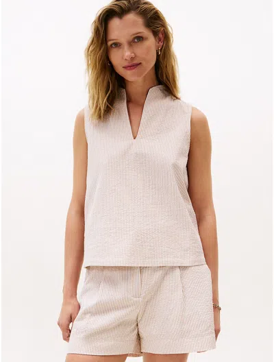Tommy Hilfiger Stripe Sleeveless Seersucker Top In Neutral