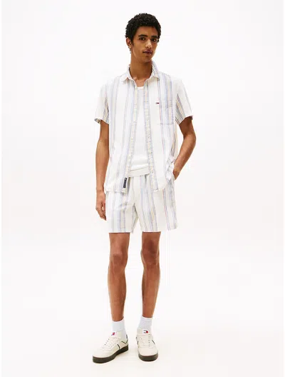 Tommy Hilfiger Stripe Slub Cotton Beach Short In Ancient White Multi Stripe