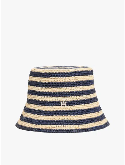 Tommy Hilfiger Stripe Straw Crochet Bucket Hat