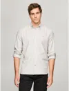 Tommy Hilfiger Stripe Stretch Regular Fit Oxford Shirt In Army Green/optic White