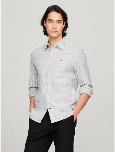 Tommy Hilfiger Stripe Stretch Regular Fit Oxford Shirt In Black/optic White