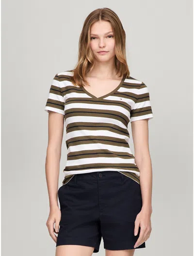 Tommy Hilfiger Stripe V In Army Green Multi