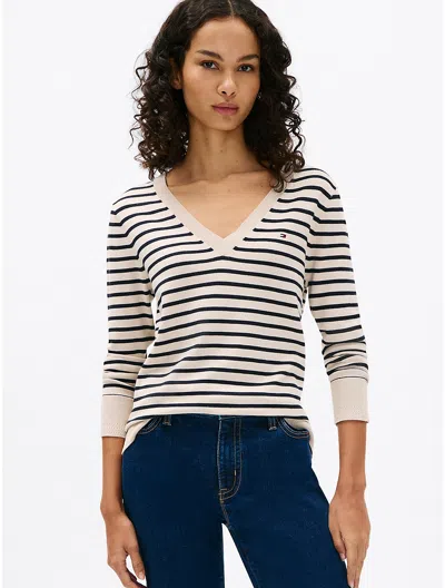 Tommy Hilfiger Stripe V In Light Beige Heather