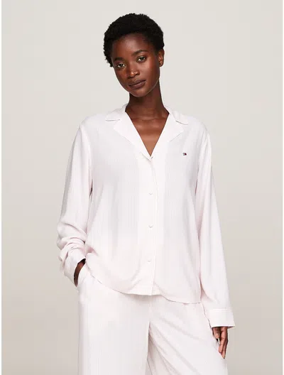 Tommy Hilfiger Stripe Viscose Pajama Shirt In Monotype Ithaca Light Pink