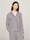 Tommy Hilfiger Stripe Viscose Pajama Shirt In Monotype Ithaca Stripe Deep Rouge