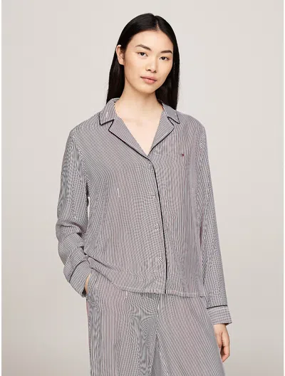 Tommy Hilfiger Stripe Viscose Pajama Shirt In Monotype Ithaca Stripe Deep Rouge