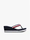 Tommy Hilfiger Signature Strap Wedge Flip-flops In Space Blue