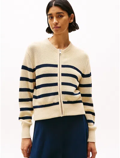 Tommy Hilfiger Stripe Zip Cardigan In Beige Stripe