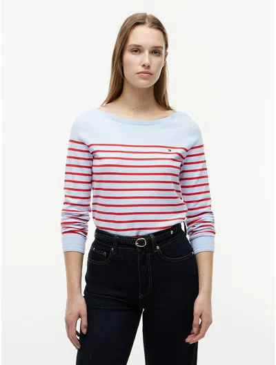 Tommy Hilfiger Striped Boatneck Sweater In Pink