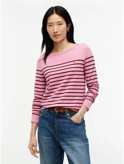 Tommy Hilfiger Striped Boatneck Sweater In Pink