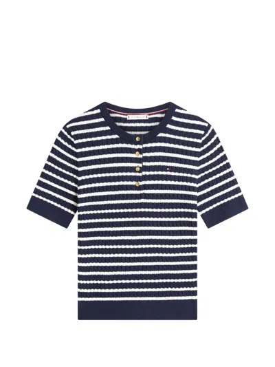 Tommy Hilfiger Striped Button-up T-shirt In Blue