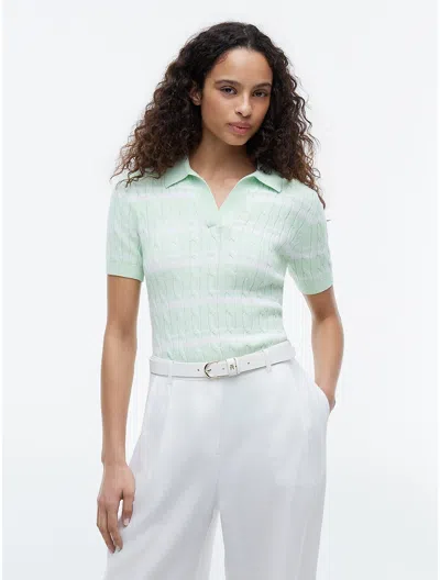 Tommy Hilfiger Striped Cable Knit Sweater Polo In Green