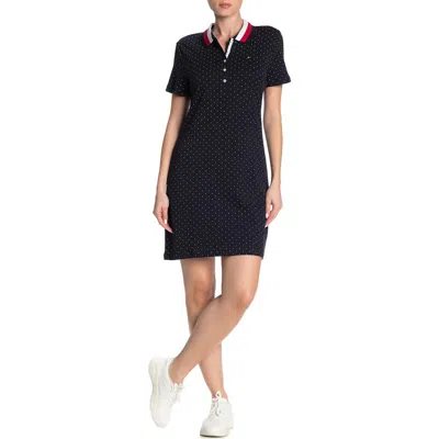 Tommy Hilfiger Striped Collar Dot Print Polo Dress In Sky Capt