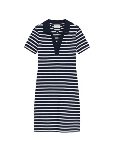 Tommy Hilfiger Striped Cotton Polo Mini Dress In Blue