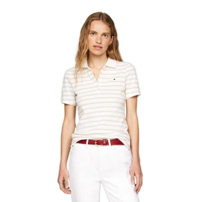 Tommy Hilfiger Striped Cotton Polo Shirt In Neutral