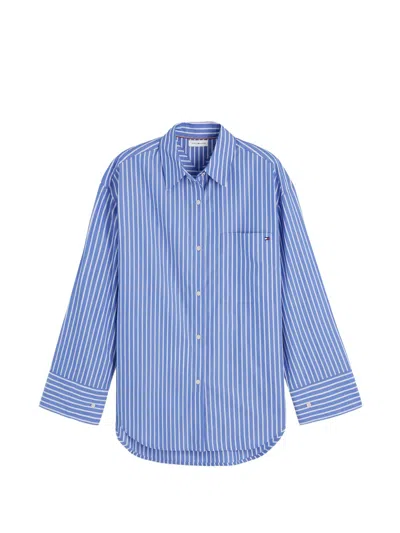 Tommy Hilfiger Striped Cotton Shirt In Blue