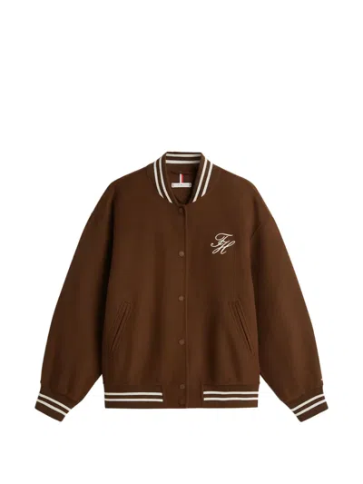 Tommy Hilfiger Striped-detail Bomber Jacket In Brown