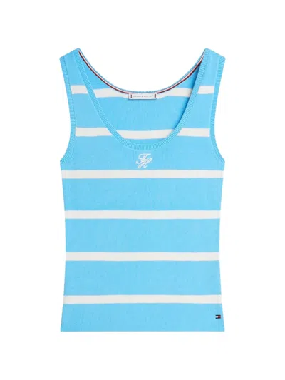 Tommy Hilfiger Striped Embroidered Tank Top In Blue