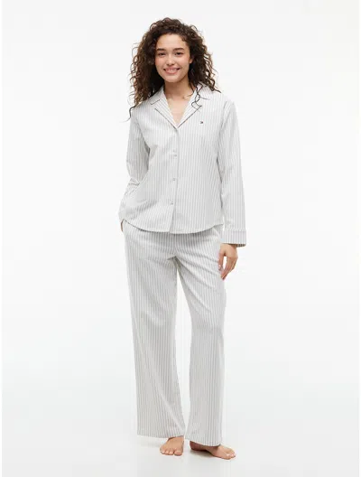 Tommy Hilfiger Striped Flannel Shirt & Pant Sleep Set In Gray