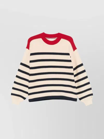 TOMMY HILFIGER STRIPED KNITWEAR WITH CONTRAST SHOULDER PANELS