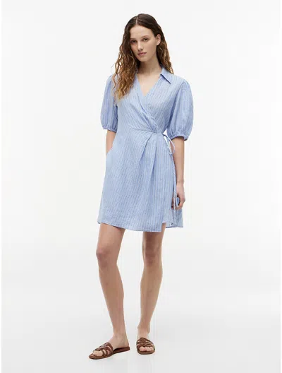 Tommy Hilfiger Striped Linen Mini Wrap Dress In Blue