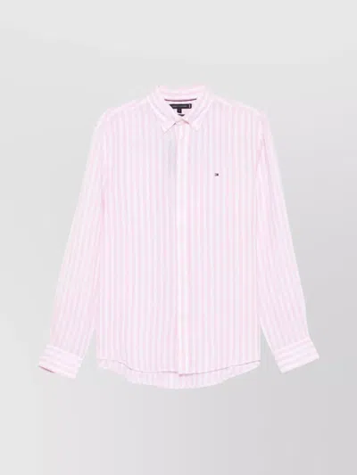 Tommy Hilfiger Striped Logo Shirt Collar Button-down In Pink